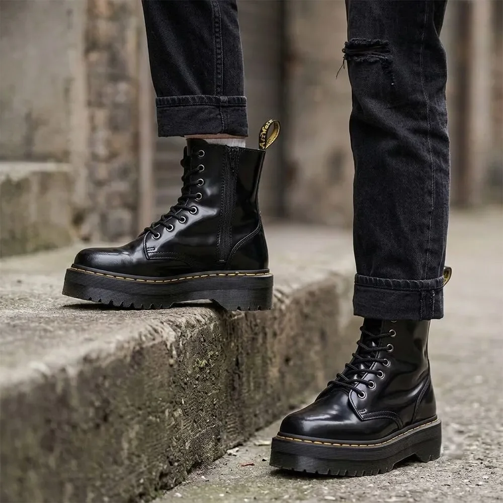 Dr. Martens Jadon Platform Leather Combat Boots Black Mens 8 Womens 9 Lace Up